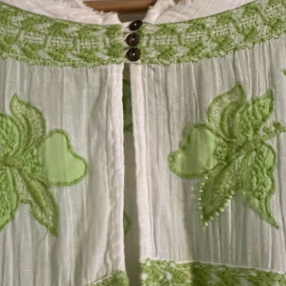 Free People Edie Top Womens White Green Linen Blend Beaded Embroidered M - Picture 11 of 12